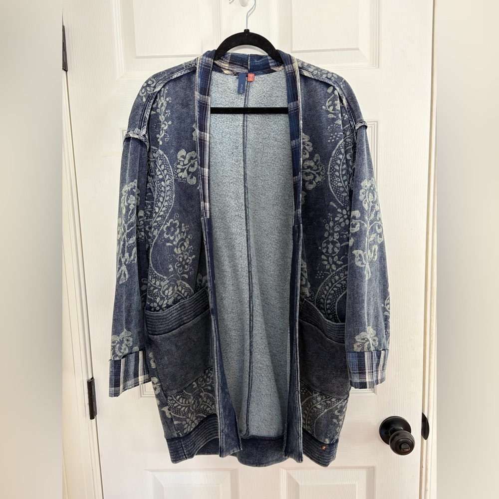 Pilcro Anthropologie Quilted Kimono Jacket Open Cardigan Xxs/xs Women’s Navy - Picture 4 of 6